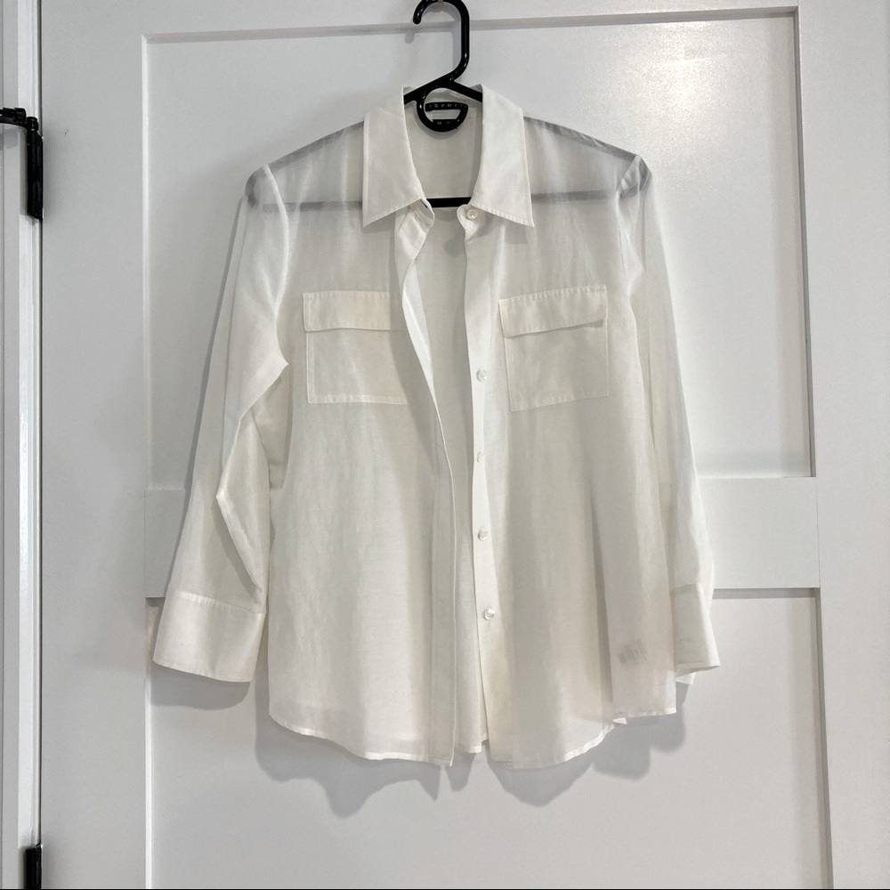 Theory Size Medium White Button Down. Like New! - image 4